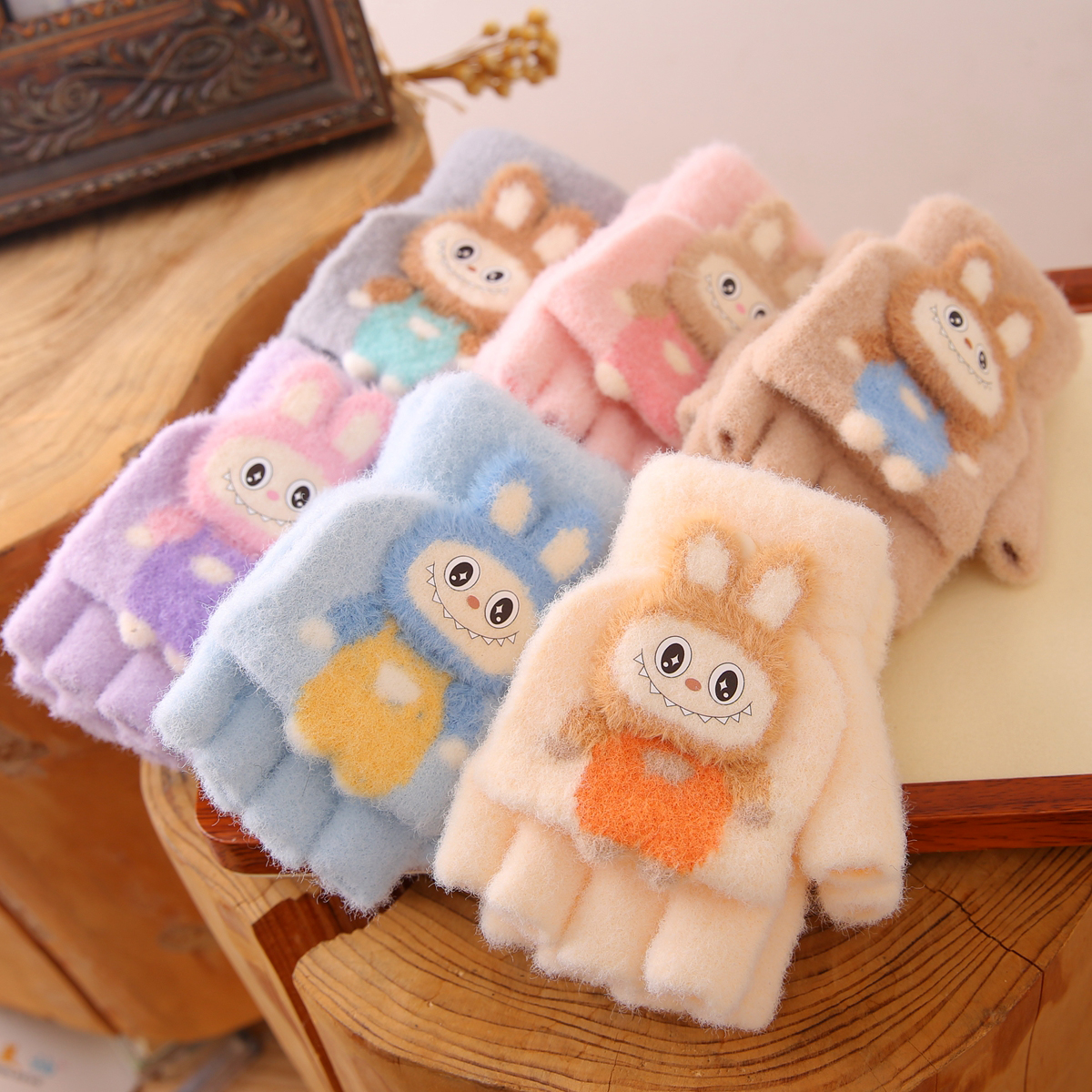 儿童半指翻盖手套保暖防寒2025新