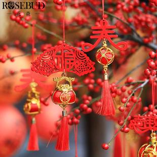 新年春节礼物福灯笼木牌挂件客厅玄关树木挂饰物业商场绿植装饰