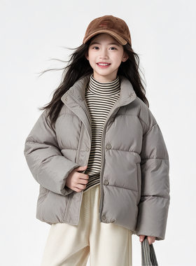 波拉童装女童连帽棉服2026冬装冬季韩系宽松短款棉衣儿童保暖面包
