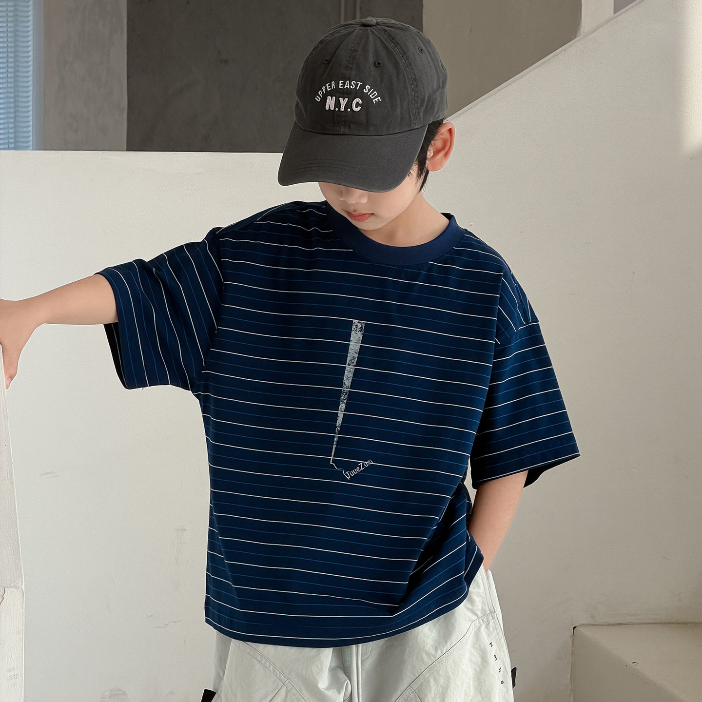 波拉童装男童条纹短袖t恤夏装2026夏装中大儿童装夏季上衣男孩夏图片