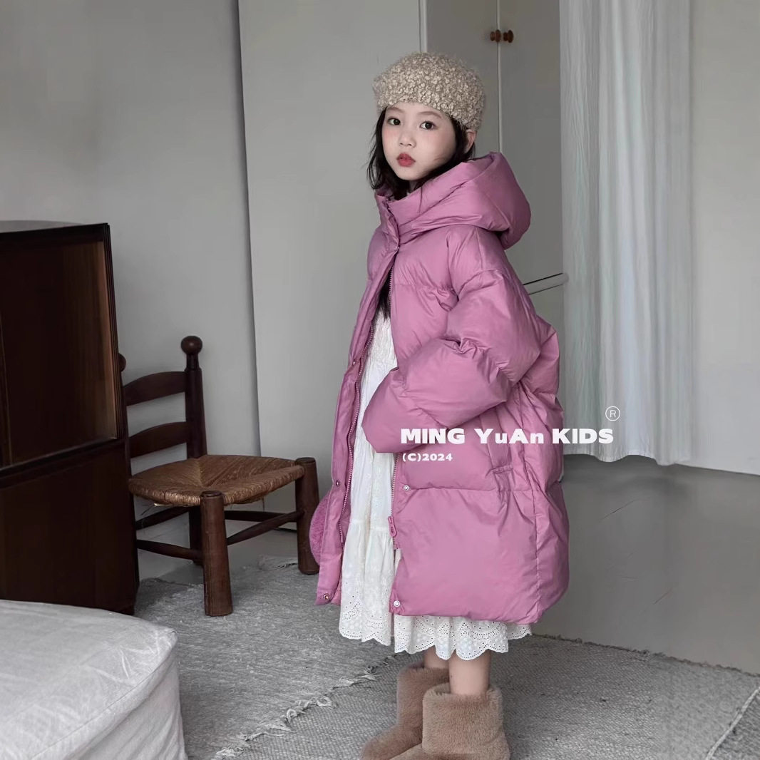 波拉童装女童羽绒服24冬季新款白鸭绒三防中长款过膝加厚保暖儿童