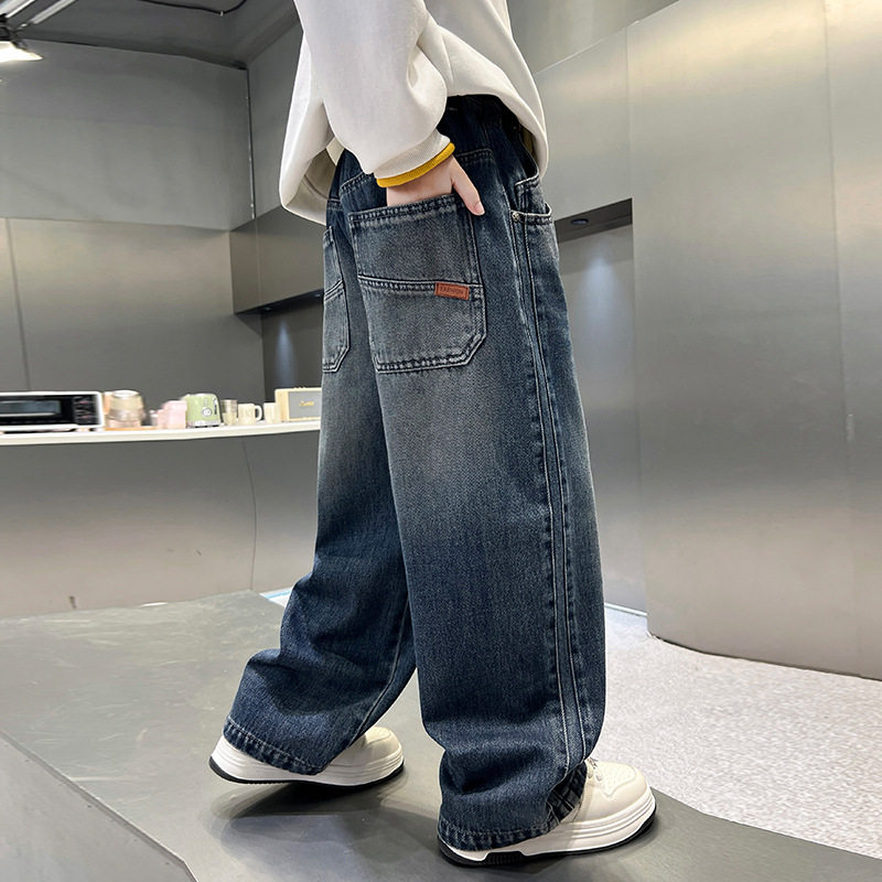 波拉童装男童休闲简约牛仔长裤秋冬装2026秋装中大童宽松儿童裤子