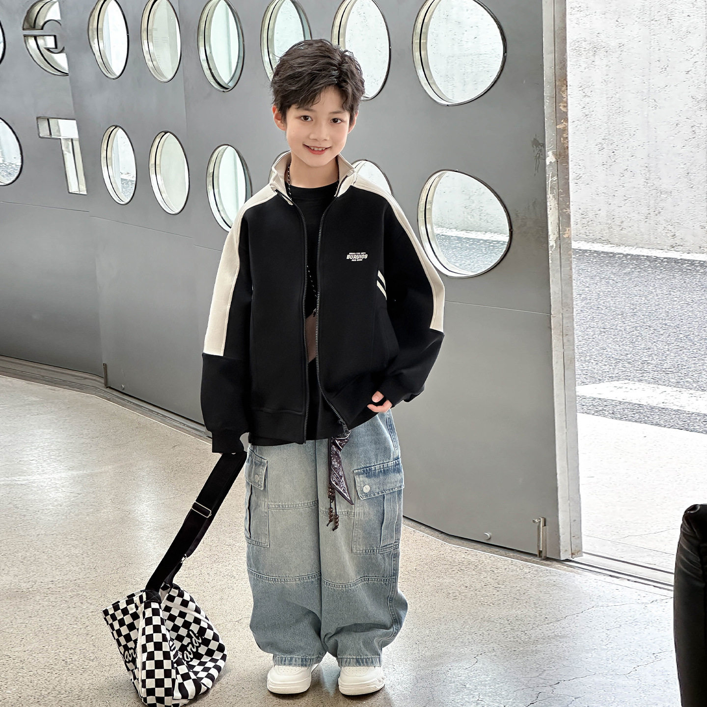 波拉童装男童2026春装春季针织外套套装中大童韩版开衫裤子两件套