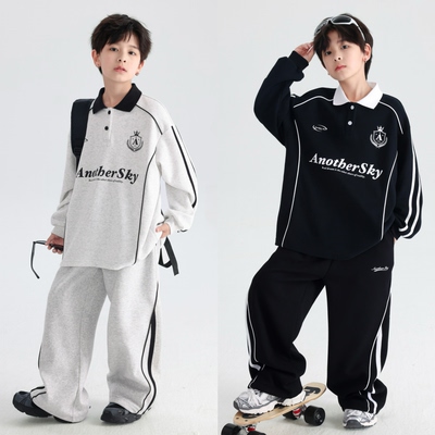 2026春装波拉童装男女童中大童韩范撞色polo衫运动装学生两件套装