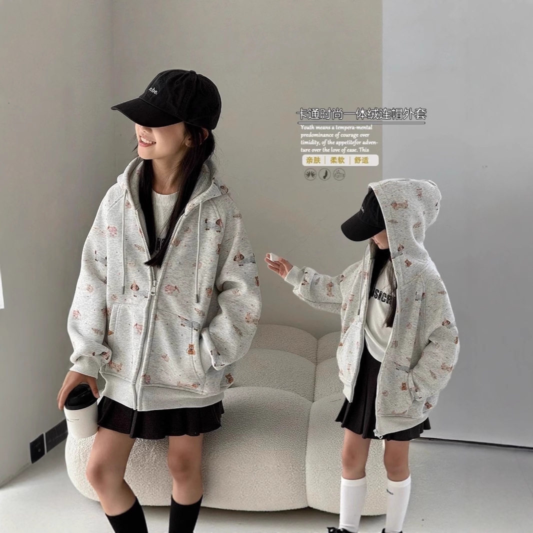 2025冬装波拉童装女童加绒外套儿童中大童加厚运动卫衣拉链运动衫