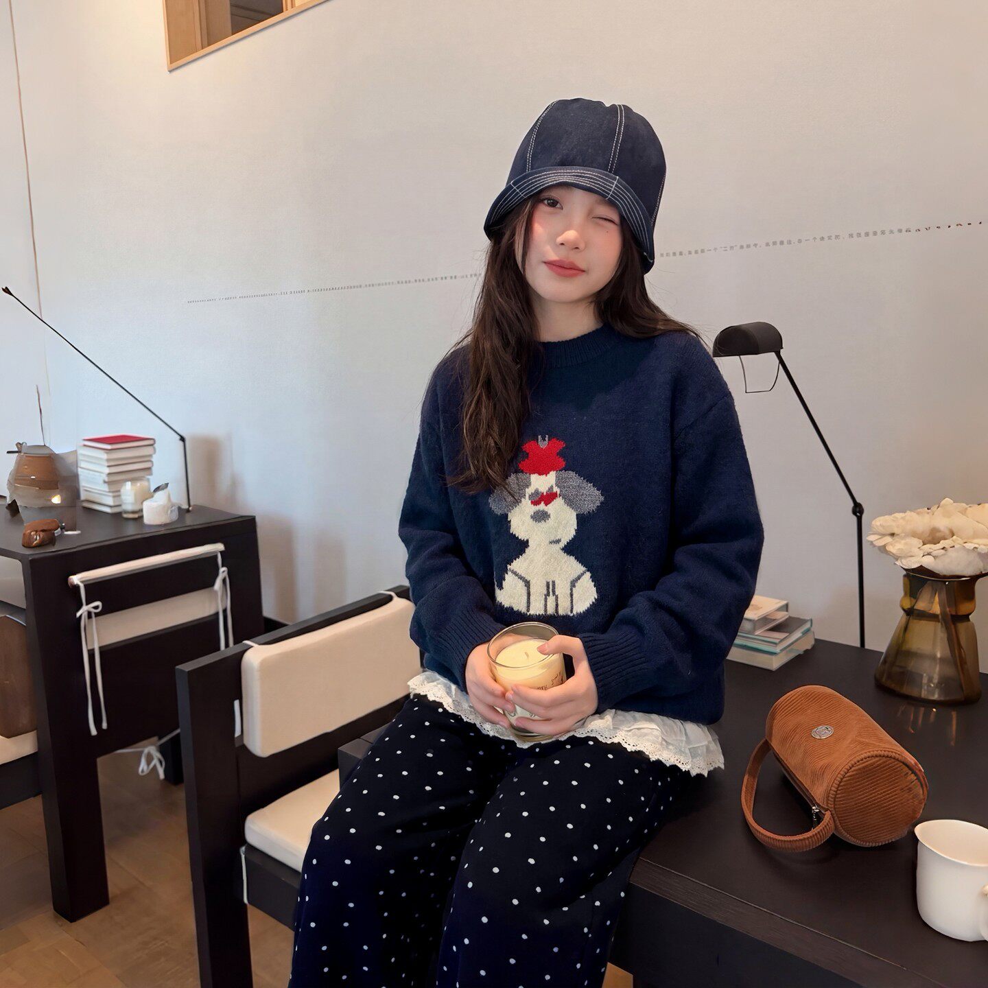 波拉童装女童韩系卡通小狗毛衣2026冬装秋冬大童超好看套头针织衫