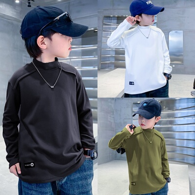 2025冬装波拉童装男女童半高领加绒打底衫发热德绒上衣中领T恤Tee