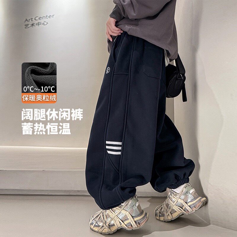 2025冬装波拉童装男女童加绒运动裤一体奥粒绒卫裤三杆哈伦裤长裤