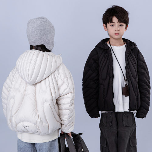 波拉童装儿童羽绒服轻薄款男童女童中大童外套韩版新款连帽白鸭绒