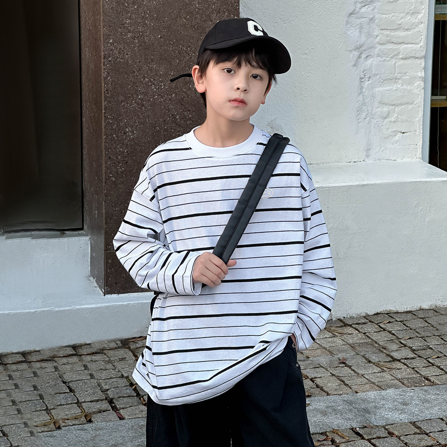 2026春装波拉童装男女童长袖条纹t恤纯棉打底衫春秋款长袖上衣Tee