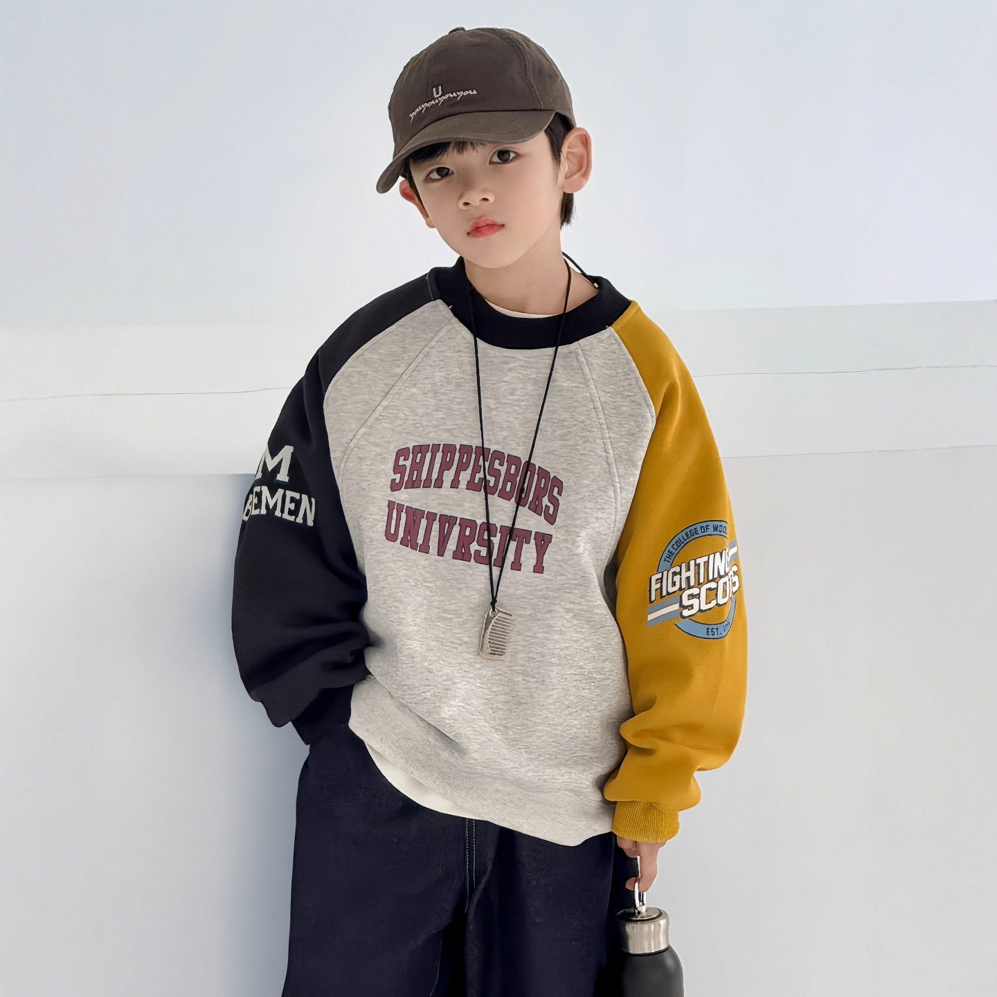 波拉童装男童加绒卫衣秋冬款2025大儿童装冬季一体绒加厚打底上衣