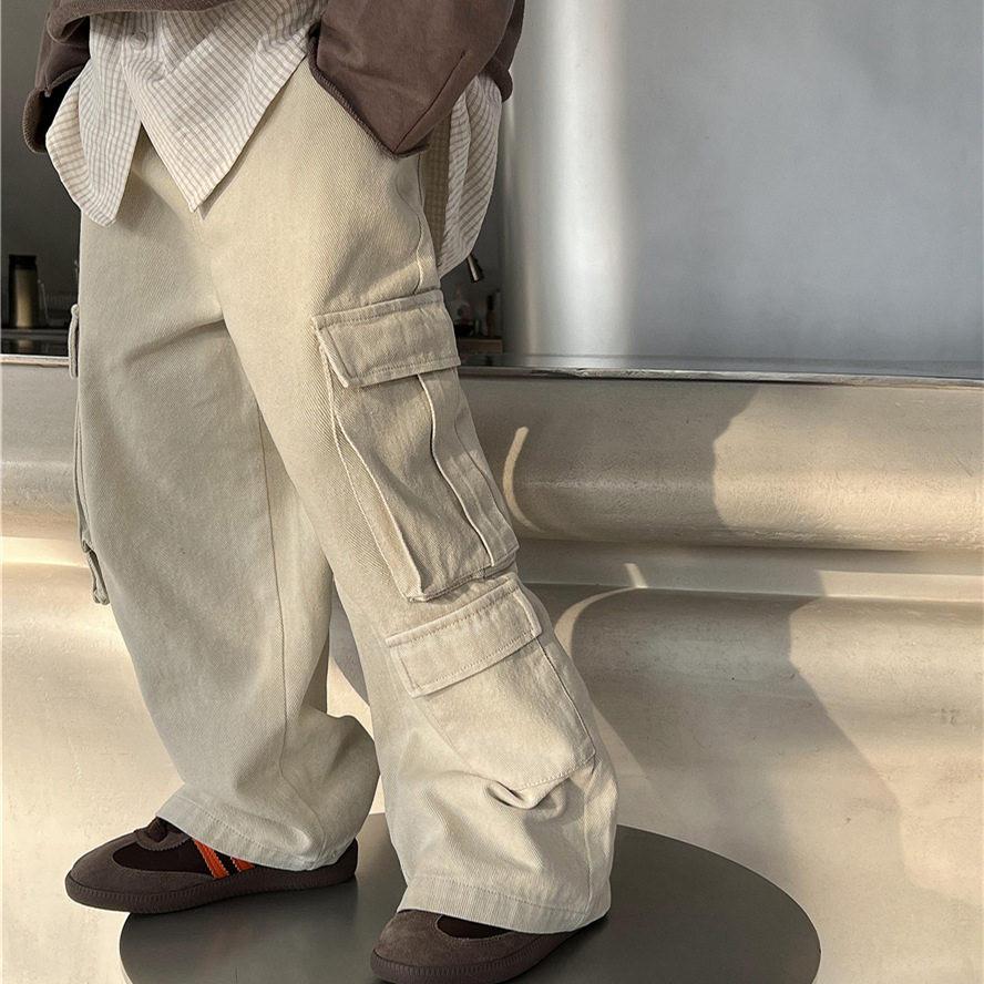 波拉童装春秋款童裤儿童工装裤复古纯棉水洗男童洋气工装休闲长裤