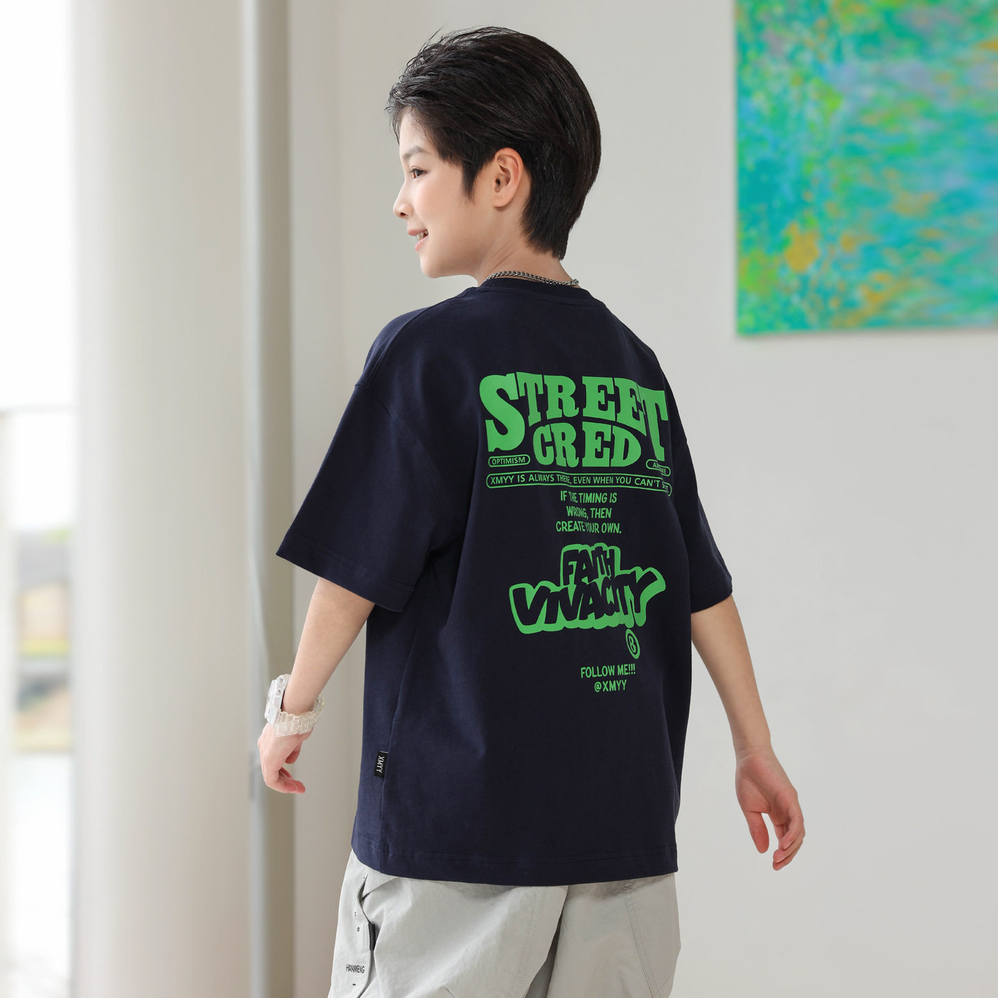 2026夏装波拉童装男童女童薄款美式印花短袖t恤中大童洋气潮Tee衫