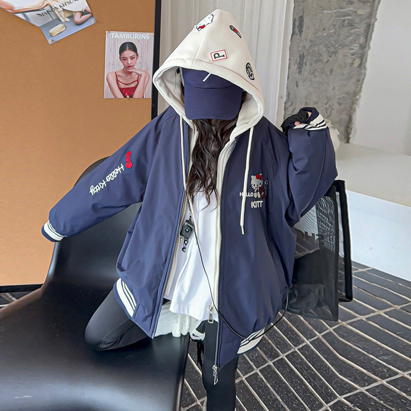波拉童装女童加绒加厚卡通棉服外套2026冬装秋冬小女孩刺绣连帽棒