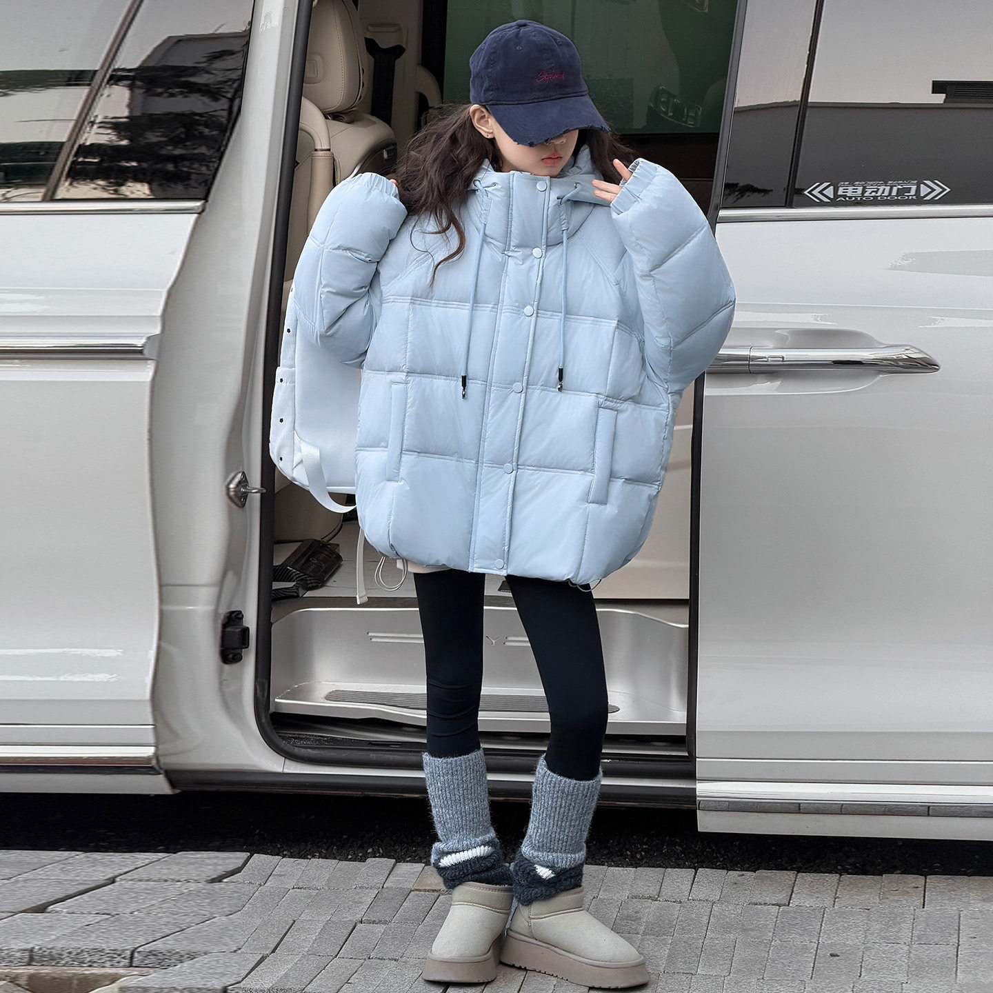 波拉童装男童冬装棉服儿童韩系格子拼接面包服外套加厚连帽棉衣潮