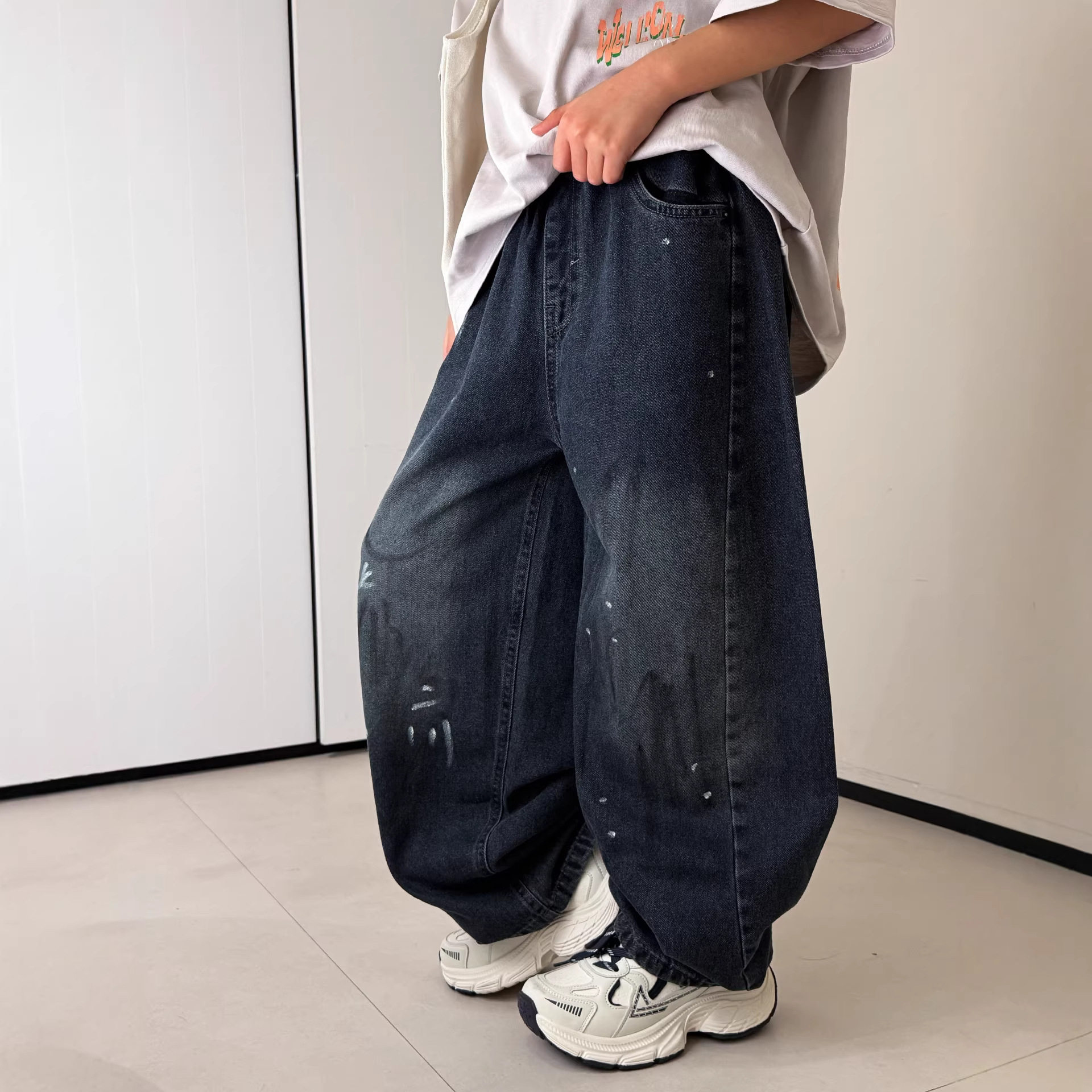 波拉童装男童牛仔裤春秋款2026春装大儿童装痞帅宽松休闲直筒裤子