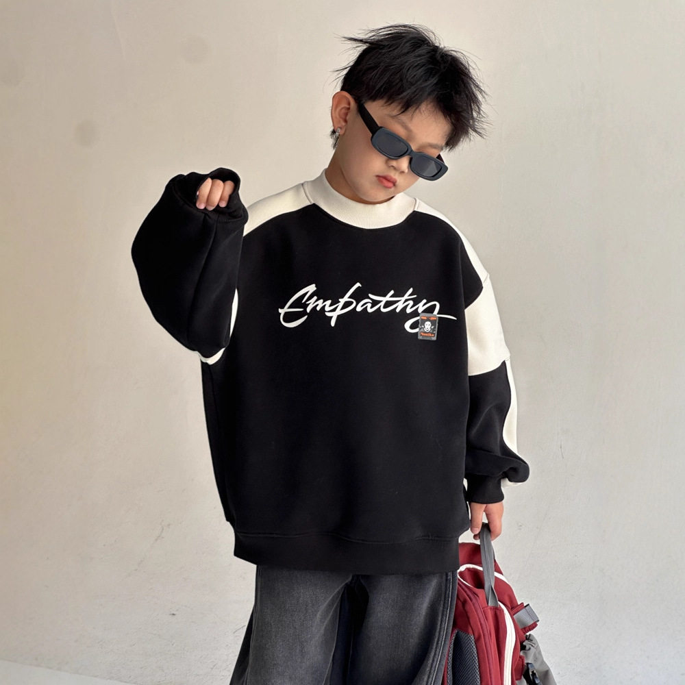 波拉童装男童加绒卫衣秋冬款2025大儿童装冬季一体绒加厚打底上衣