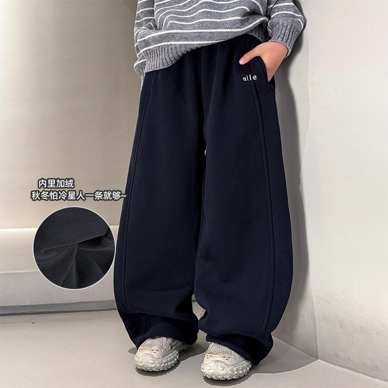 波拉童装男童加绒裤子秋冬款2025儿童冬季一体运动直筒卫裤大男孩