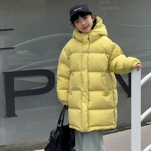 波拉童装儿童羽绒服韩版2025年冬季新款女童中长款加厚连帽白鸭绒