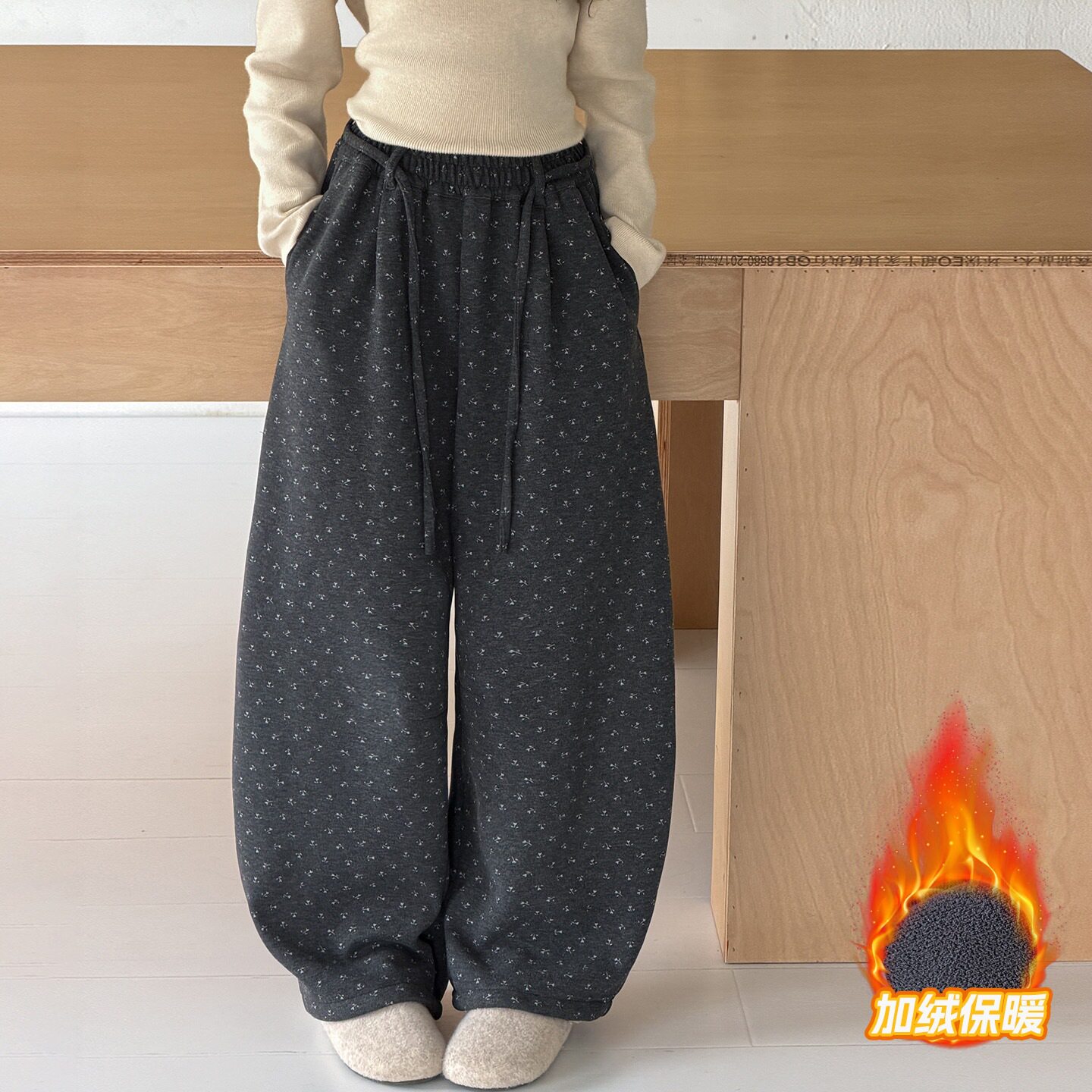 波拉童装女童韩系复古碎花卫裤2026冬装秋冬季儿童加绒加厚弯刀休