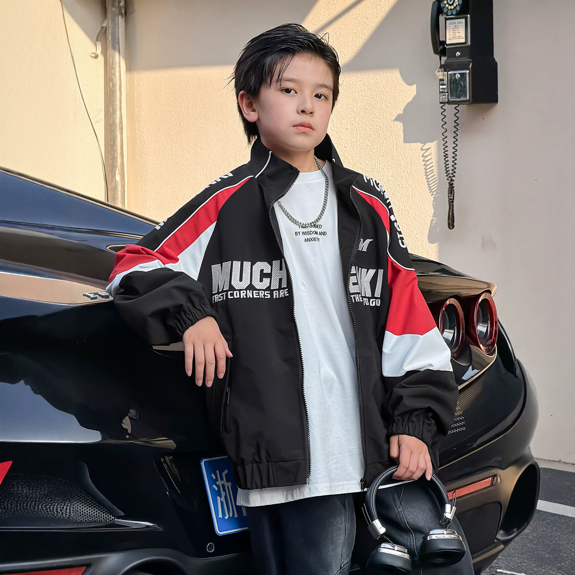 波拉童装男童机车外套春秋款2026秋装大儿童装痞帅炸街棒球服秋装