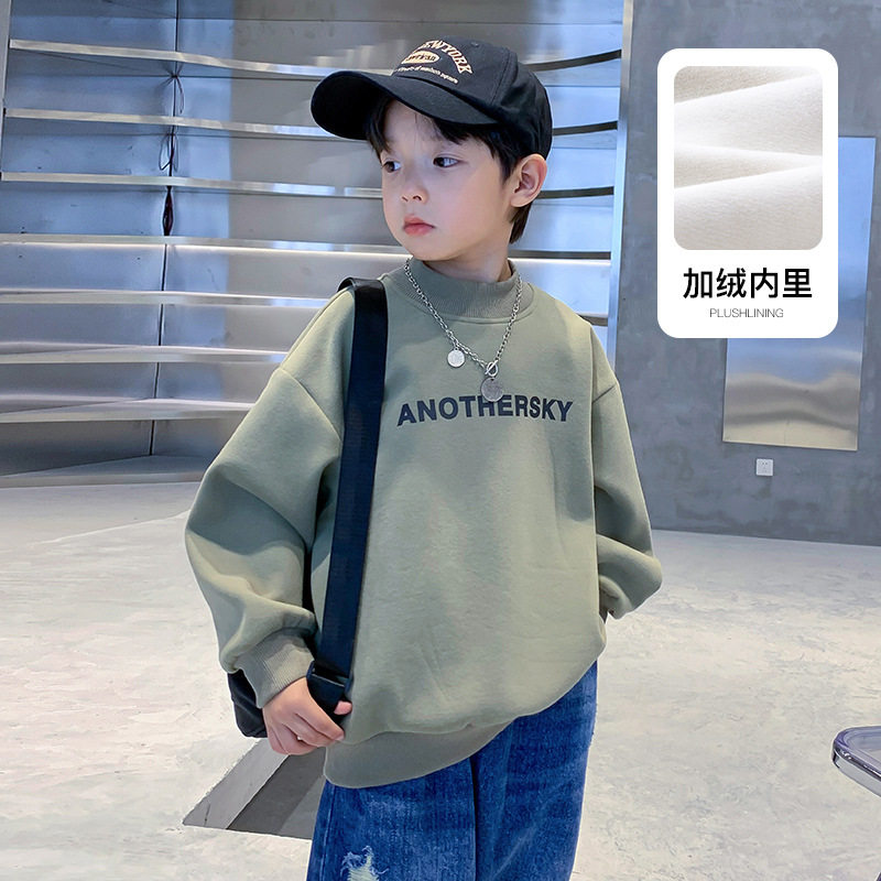 波拉童装潮牌儿童秋冬装一体绒加绒加厚卫衣男童冬季2025中大童衣