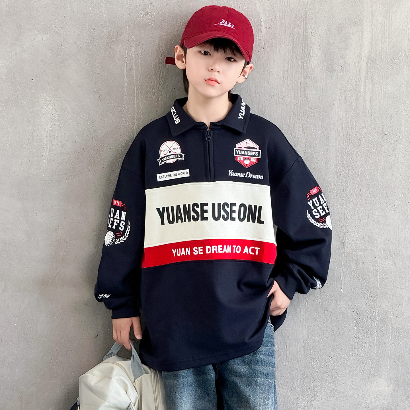 波拉童装儿童装男童秋装POLO衫卫衣2026秋装春秋青少年大童酷帅机