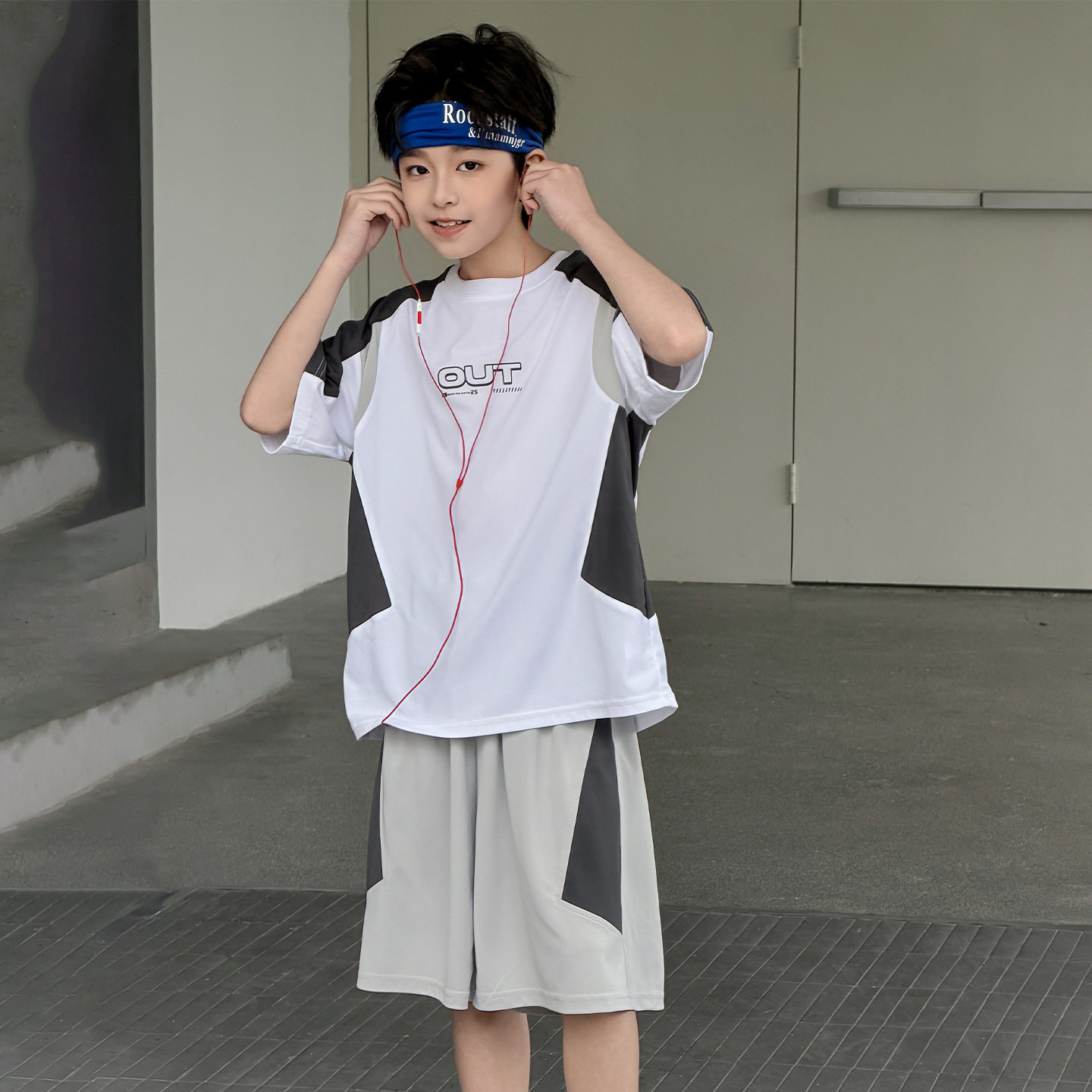 波拉童装男童套装夏季薄款2026夏装大儿童夏装速干短袖运动服透气