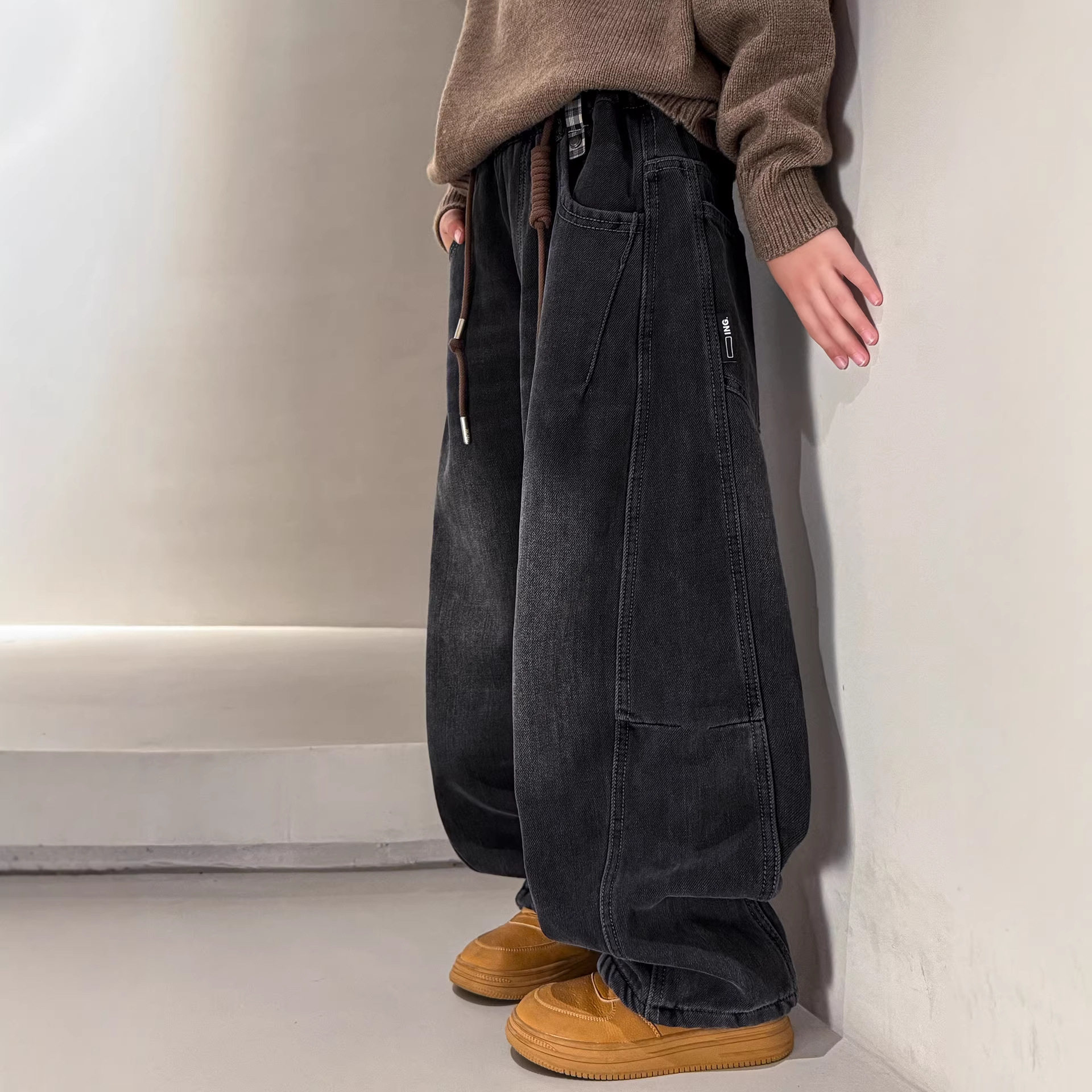 波拉童装男童牛仔裤春秋款2026春装大儿童装痞帅宽松休闲直筒裤子