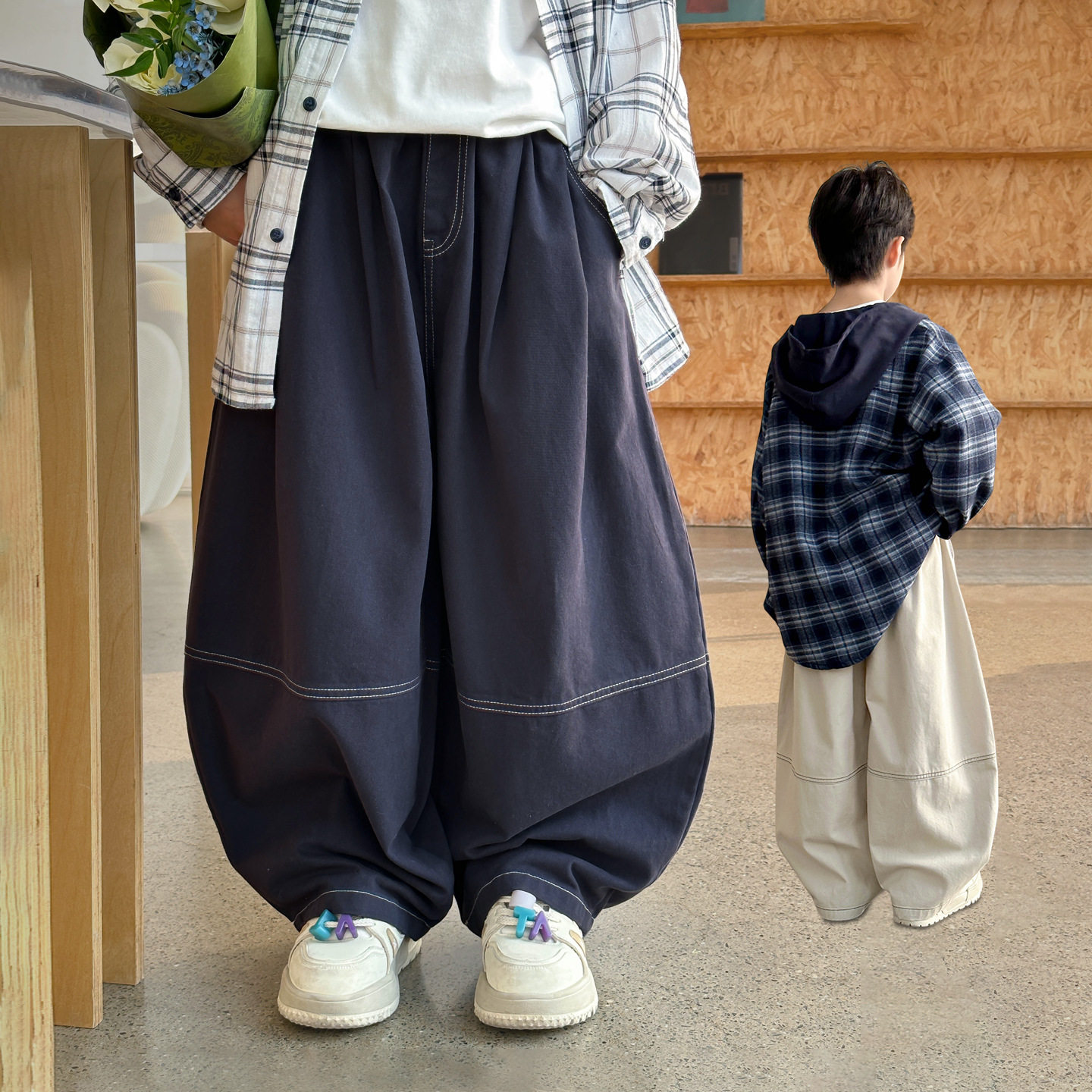 波拉童装男童阔腿裤春秋款2026春装韩版休闲棉布裤儿童春装男孩宽