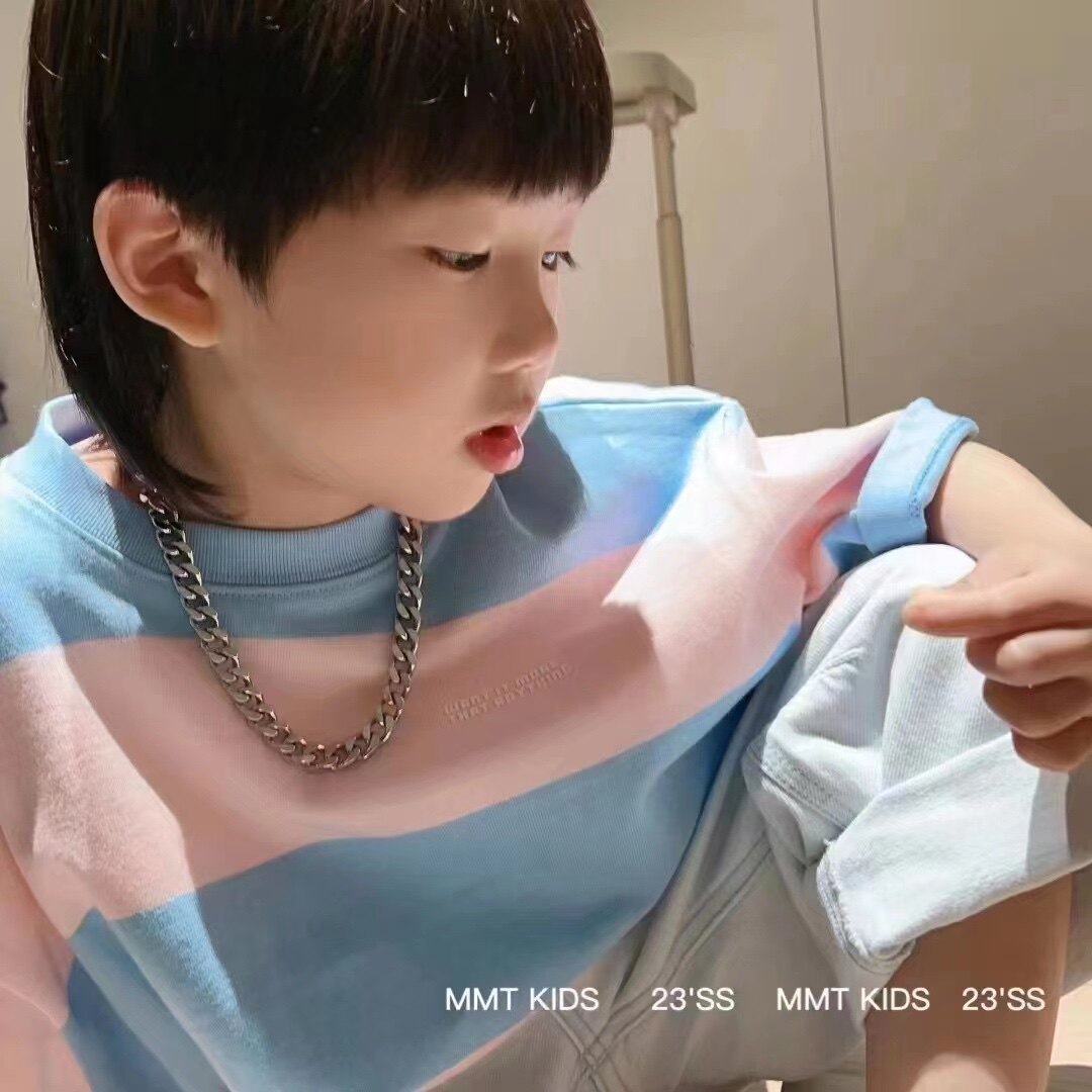 现货波拉韩国童装女男孩2026夏装纯棉大条纹街舞短袖兄妹亲子T恤