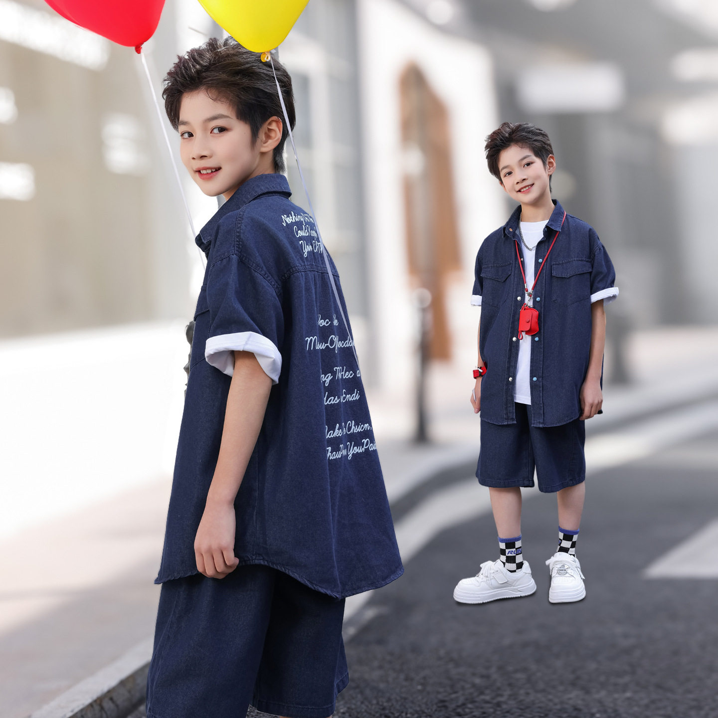 波拉童装男童薄款牛仔套装2026夏装夏季中大童韩版开衫短裤两件套