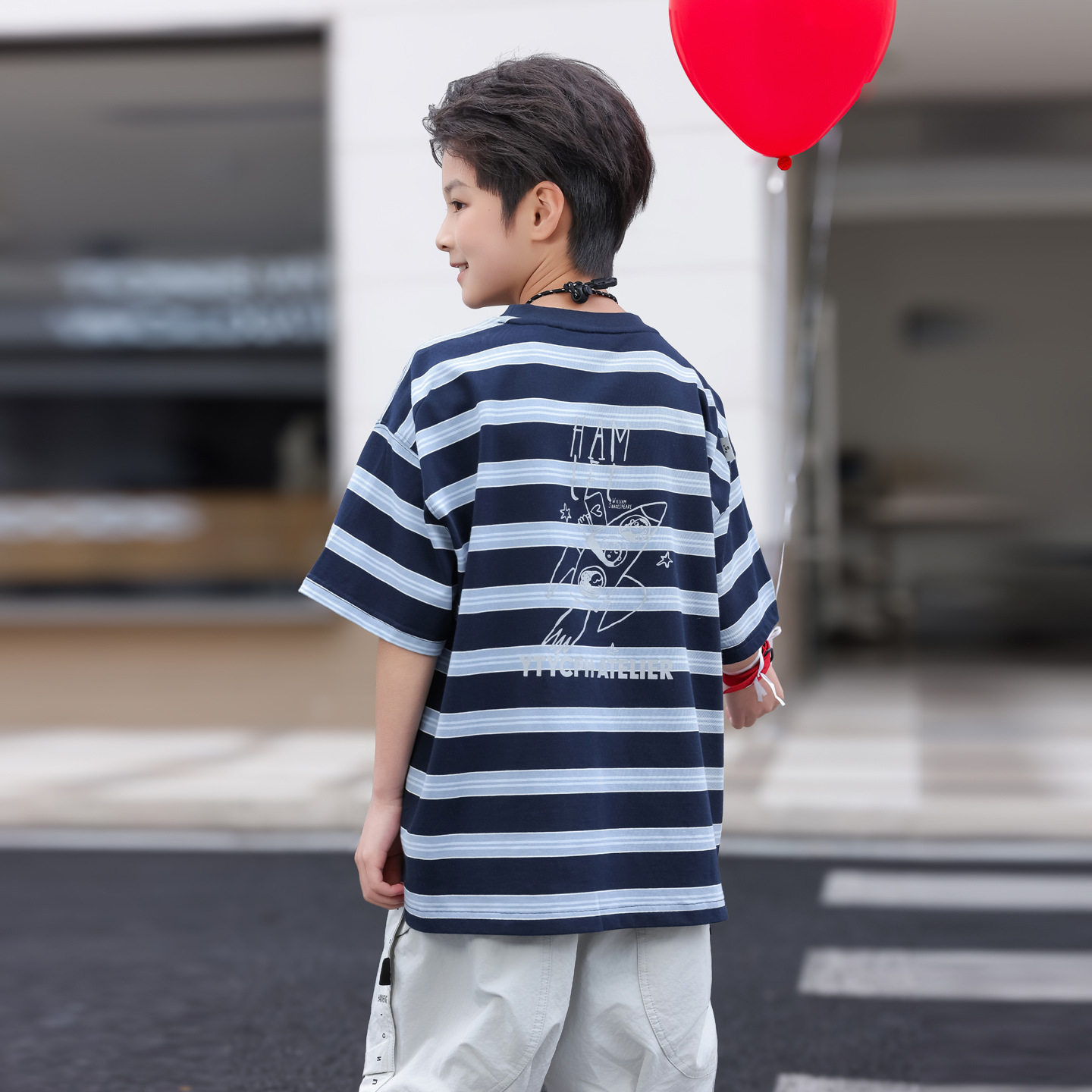 2026夏装波拉童装男童薄款卡通条纹T恤美式中大童韩版洋气潮Tee衫