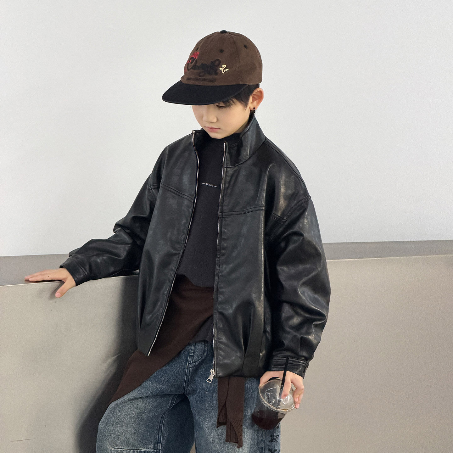 波拉童装男童皮衣儿童酷帅秋装外套2026秋装男孩春秋季夹克上衣潮