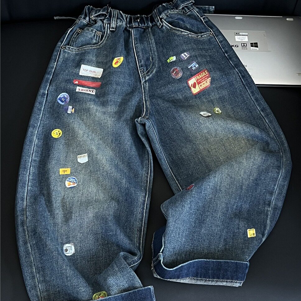 波拉童装2026春装春款儿童牛仔裤彩色贴纸韩版潮款柔软男童中大童