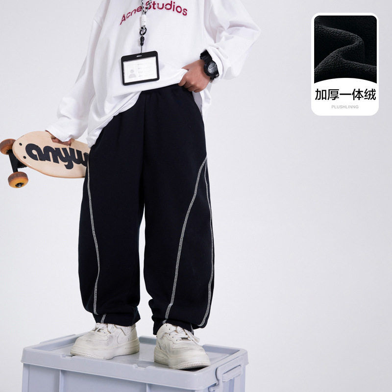 波拉童装男童冬季韩系直筒休闲加绒加厚运动卫裤2025儿童帅气宽松