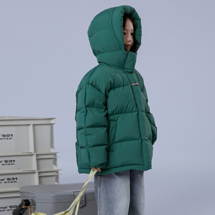 波拉童装秋冬新款儿童羽绒服韩版男童女童中大童短款加厚连帽白鸭