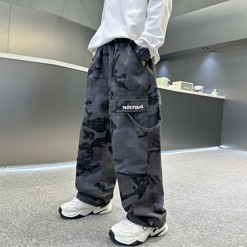 波拉童装男童迷彩工装裤秋季2025中大儿童装炸街休闲长裤春秋款潮