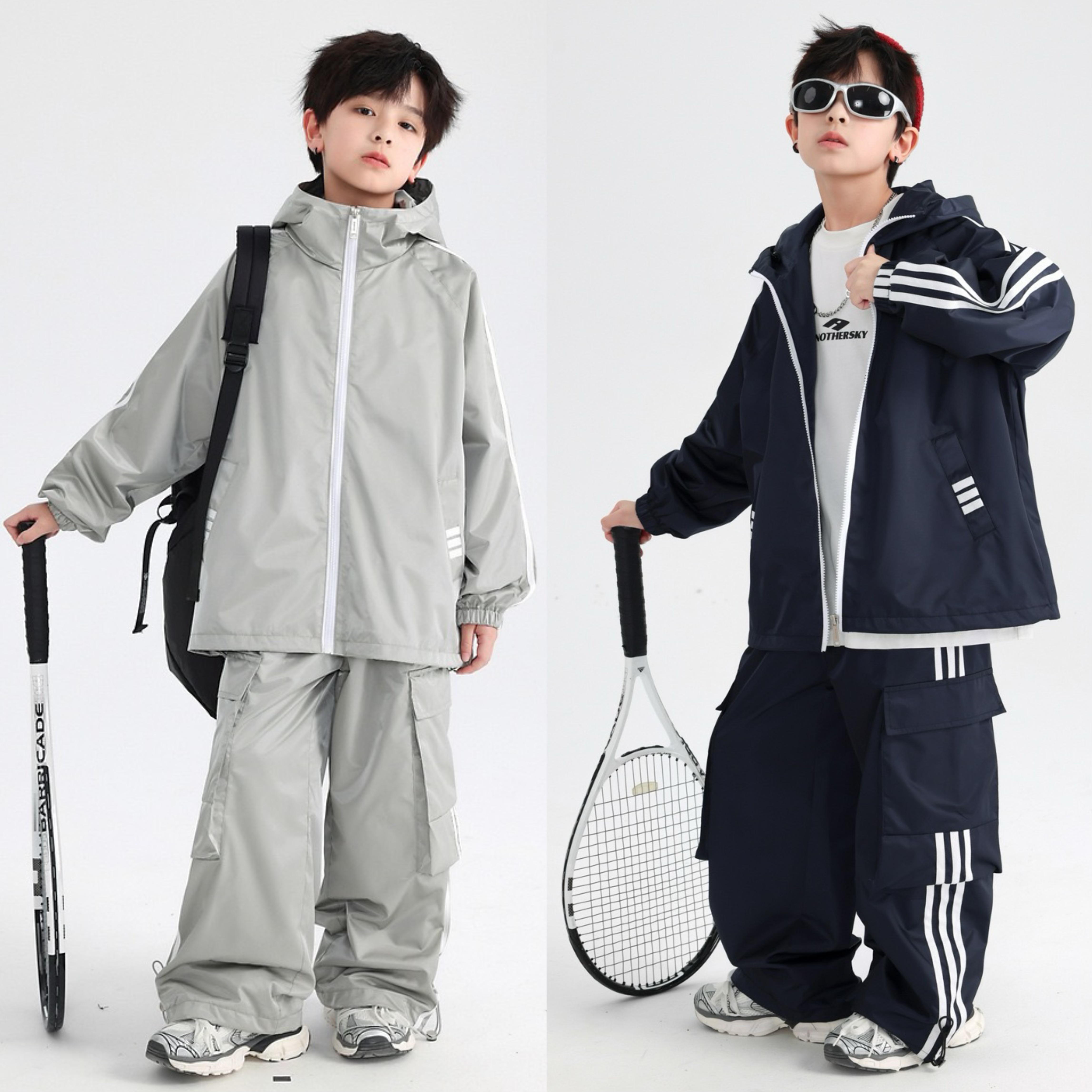 2026春装波拉童装男女童户外运动装冲锋衣套装儿童工装防风两件套