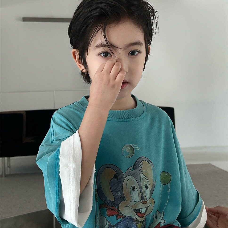 波拉童装2026春装春夏款童装儿童短袖卡通炒色数码印花男女童洋气