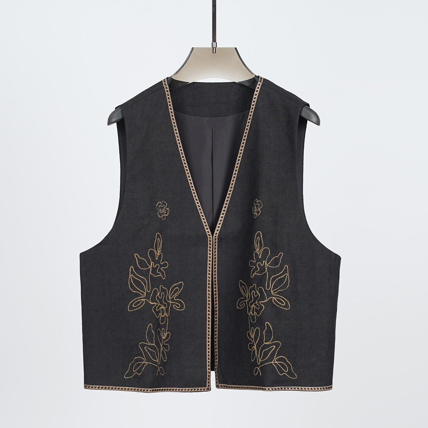 重磅桑蚕丝柞蚕丝 重工刺绣中式国风V领简约百搭通勤马甲外套女