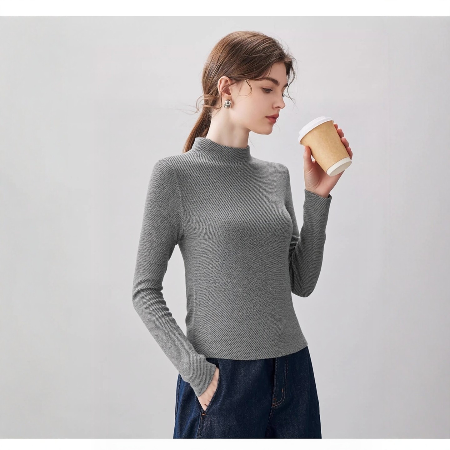 高领长袖针织衫修身打底衫