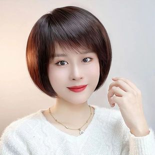新款短款波波头内扣学生妈妈轻薄透气女士中老年高档整顶全头发套