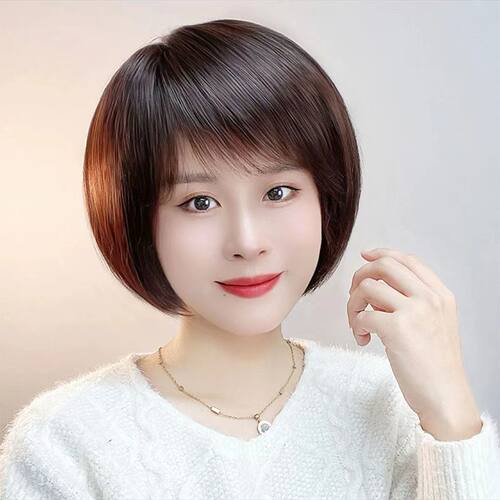 新款短款波波头内扣学生妈妈轻薄透气女士中老年高档整顶全头发套