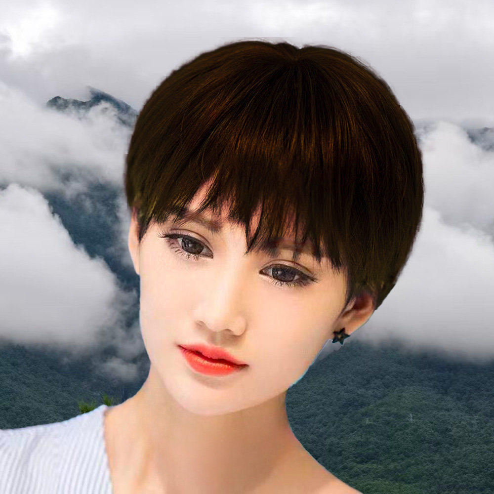 假发女短发自然逼真短碎发时尚蓬松短直发圆脸帅气中性男女假发套