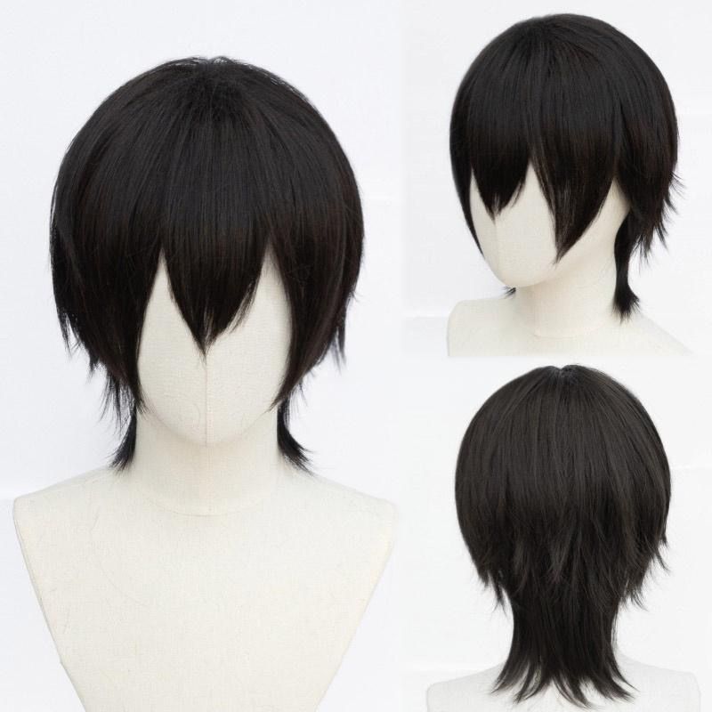 高温丝假发 基佬毛狼尾鲻鱼头男黑万用cos假发 毛娘专用假毛