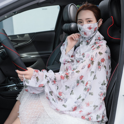 防晒披肩面罩口罩一体长袖夏季女学车披风透气防紫外线骑车防晒衣