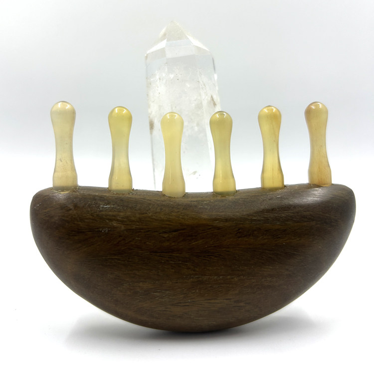 绿檀木牛角齿按摩梳子 头疗头部经络按摩宽齿伤发防静电牛角梳子