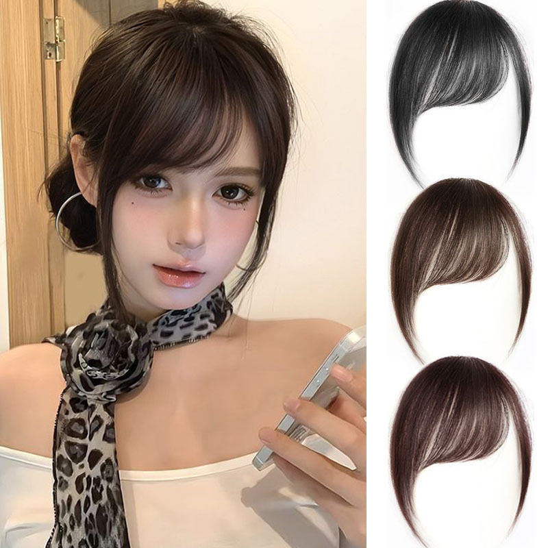 女头顶仿真发斜刘海发片自然前额千禧古早斜刘海无痕轻薄款假刘海