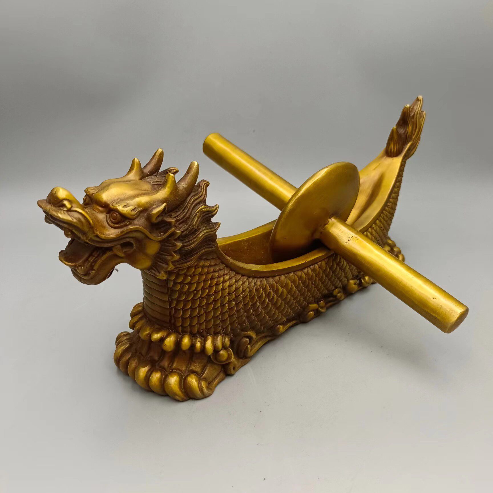 铜药碾子龙碾药龙船摆件碾药机中医药店装饰工艺品摆设仿古药捻子
